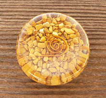 Load image into Gallery viewer, ORGONE YELLOW JASPER Gemstone Sphere Stand And Worry Stone