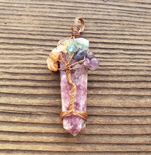 Load image into Gallery viewer, LEPIDOLITE COPPER Flat Point Tree Of Life Pendant Gemstone