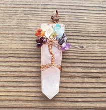 Load image into Gallery viewer, ROSE QUARTZ COPPER Flat Point Tree Of Life Pendant Gemstone