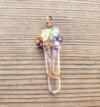 Load image into Gallery viewer, CLEAR QUARTZ COPPER Flat Point Tree Of Life Pendant Gemstone