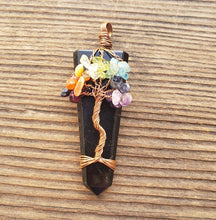 Load image into Gallery viewer, BLACK TOURMALINE COPPER Flat Point Tree Of Life Pendant Gemstone