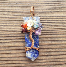 Load image into Gallery viewer, LAPIS LAZULI COPPER Flat Point Tree Of Life Pendant Gemstone