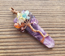 Load image into Gallery viewer, AMETHYST COPPER Flat Point Tree Of Life Pendant Gemstone