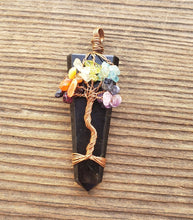 Load image into Gallery viewer, BLACK TOURMALINE COPPER Flat Point Tree Of Life Pendant Gemstone