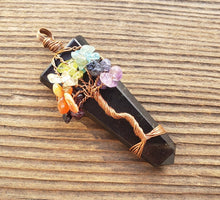 Load image into Gallery viewer, BLACK TOURMALINE COPPER Flat Point Tree Of Life Pendant Gemstone