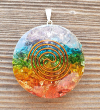 Load image into Gallery viewer, ORGONE 7 CHAKRA LAYERED Round (Type 2) Gemstone Round Shaped Pendant Orgone (One)