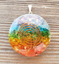 Load image into Gallery viewer, ORGONE 7 CHAKRA LAYERED Round (Type 2) Gemstone Round Shaped Pendant Orgone (One)