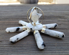 Load image into Gallery viewer, FULL RAINBOW MOONSTONE Spinning Merkaba Energy Generator Natural Gemstone