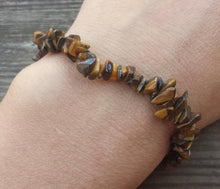 Load image into Gallery viewer, TIGER EYE Natural Stone Gemstone Stretchy Chip Bracelet
