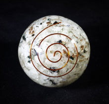 Load image into Gallery viewer, Large (60-70mm) RAINBOW MOONSTONE Orgone Gemstone Sphere Orgone Sphere