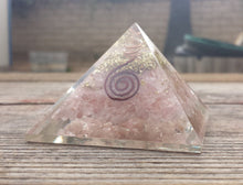 Load image into Gallery viewer, LARGE (50-55mm) ROSE QUARTZ Orgone Gemstone Pyramid Large Pyramid Orgone