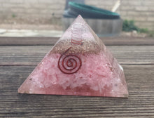 Load image into Gallery viewer, Extra Large (70-75mm) ROSE QUARTZ Orgone Gemstone Pyramid X-Large Pyramid Orgone