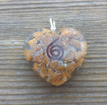 Load image into Gallery viewer, ORGONE YELLOW JASPER Gemstone Heart Shaped Pendant Orgone (One)