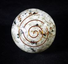 Load image into Gallery viewer, Large (60-70mm) RAINBOW MOONSTONE Orgone Gemstone Sphere Orgone Sphere
