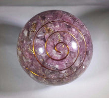 Load image into Gallery viewer, LARGE (60-70mm) LEPIDOLITE stone Orgone Gemstone Sphere Orgone Sphere