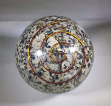 Load image into Gallery viewer, LARGE (60-70mm) DALMATIAN JASPER stone Orgone Gemstone Sphere Orgone Sphere