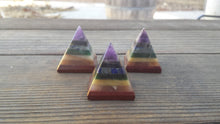 Load image into Gallery viewer, 7 CHAKRA BONDED natural medium gemstone crystal pyramid 35-40MM