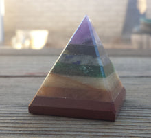 Load image into Gallery viewer, 7 CHAKRA BONDED natural medium gemstone crystal pyramid 35-40MM
