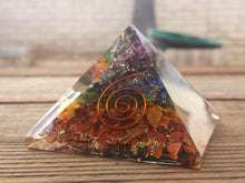 Load image into Gallery viewer, LARGE (50-55mm) 7 CHAKRA Layered Orgone Gemstone Pyramid Large Pyramid Orgone