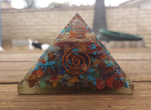Load image into Gallery viewer, Extra Large (70-75mm) 7 CHAKRA MIXED Orgone Gemstone Pyramid X-Large Pyramid Orgone