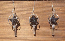 Load image into Gallery viewer, Natural BLACK AGATE GEMSTONE 3 Stone Merkaba Spinning Star Faceted Pendulum