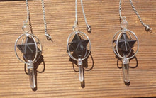 Load image into Gallery viewer, Natural BLACK AGATE GEMSTONE 3 Stone Merkaba Spinning Star Faceted Pendulum