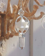 Load image into Gallery viewer, Natural WHITE AGATE GEMSTONE 3 Stone Merkaba Spinning Star Faceted Pendulum