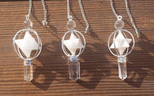 Load image into Gallery viewer, Natural WHITE AGATE GEMSTONE 3 Stone Merkaba Spinning Star Faceted Pendulum