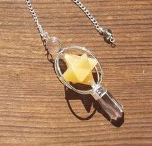 Load image into Gallery viewer, Natural GOLDEN QUARTZ GEMSTONE 3 Stone Merkaba Spinning Star Faceted Pendulum