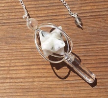 Load image into Gallery viewer, Natural RAINBOW MOONSTONE Gemstone 3 Stone Merkaba Spinning Star Faceted Pendulum