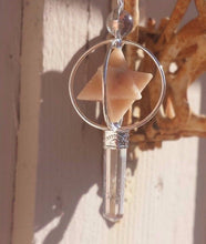 Load image into Gallery viewer, Natural MOONSTONE Gemstone 3 Stone Merkaba Spinning Star Faceted Pendulum