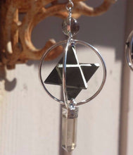 Load image into Gallery viewer, Natural PYRITE Gemstone 3 Stone Merkaba Spinning Star Faceted Pendulumn