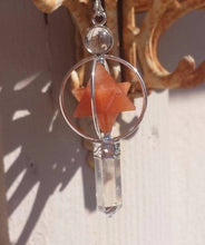 Load image into Gallery viewer, Natural RED AVENTURINE Gemstone 3 Stone Merkaba Spinning Star Faceted Pendulum