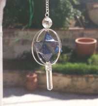 Load image into Gallery viewer, Natural LAPIS LAZULI Gemstone 3 Stone Merkaba Spinning Star Faceted Pendulum
