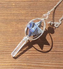Load image into Gallery viewer, Natural LAPIS LAZULI Gemstone 3 Stone Merkaba Spinning Star Faceted Pendulum