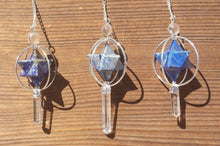 Load image into Gallery viewer, Natural LAPIS LAZULI Gemstone 3 Stone Merkaba Spinning Star Faceted Pendulum