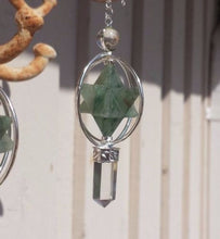 Load image into Gallery viewer, Natural GREEN AVENTURINE Gemstone 3 Stone Merkaba Spinning Star Faceted Pendulum