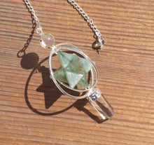 Load image into Gallery viewer, Natural GREEN AVENTURINE Gemstone 3 Stone Merkaba Spinning Star Faceted Pendulum