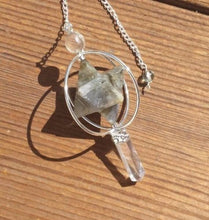 Load image into Gallery viewer, Natural LABRADORITE Gemstone 3 Stone Merkaba Spinning Star Faceted Pendulum