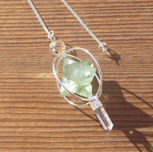 Load image into Gallery viewer, Natural GREEN FLUORITE Gemstone 3 Stone Merkaba Spinning Star Faceted Pendulum