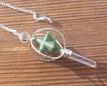 Load image into Gallery viewer, Natural JADE Gemstone 3 Stone Merkaba Spinning Star Faceted Pendulum