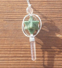 Load image into Gallery viewer, Natural JADE Gemstone 3 Stone Merkaba Spinning Star Faceted Pendulum