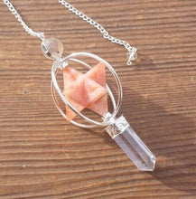 Load image into Gallery viewer, Natural SUNSTONE Gemstone 3 Stone Merkaba Spinning Star Faceted Pendulum
