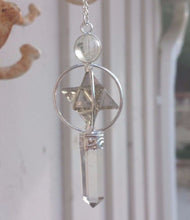 Load image into Gallery viewer, Natural SMOKEY QUARTZ Gemstone 3 Stone Merkaba Spinning Star Faceted Pendulum