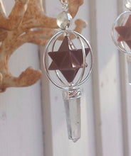 Load image into Gallery viewer, Natural RED JASPER Gemstone 3 Stone Merkaba Spinning Star Faceted Pendulum