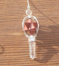 Load image into Gallery viewer, Natural RED JASPER Gemstone 3 Stone Merkaba Spinning Star Faceted Pendulum