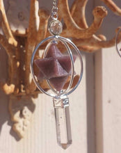 Load image into Gallery viewer, Natural LEPIDOLITE Gemstone 3 Stone Merkaba Spinning Star Faceted Pendulum