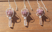 Load image into Gallery viewer, Natural LEPIDOLITE Gemstone 3 Stone Merkaba Spinning Star Faceted Pendulum