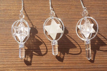 Load image into Gallery viewer, Natural CLEAR QUARTZ Gemstone 3 Stone Merkaba Spinning Star Faceted Pendulum