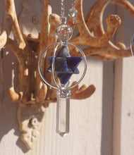 Load image into Gallery viewer, Natural SODALITE Gemstone 3 Stone Merkaba Spinning Star Faceted Pendulum